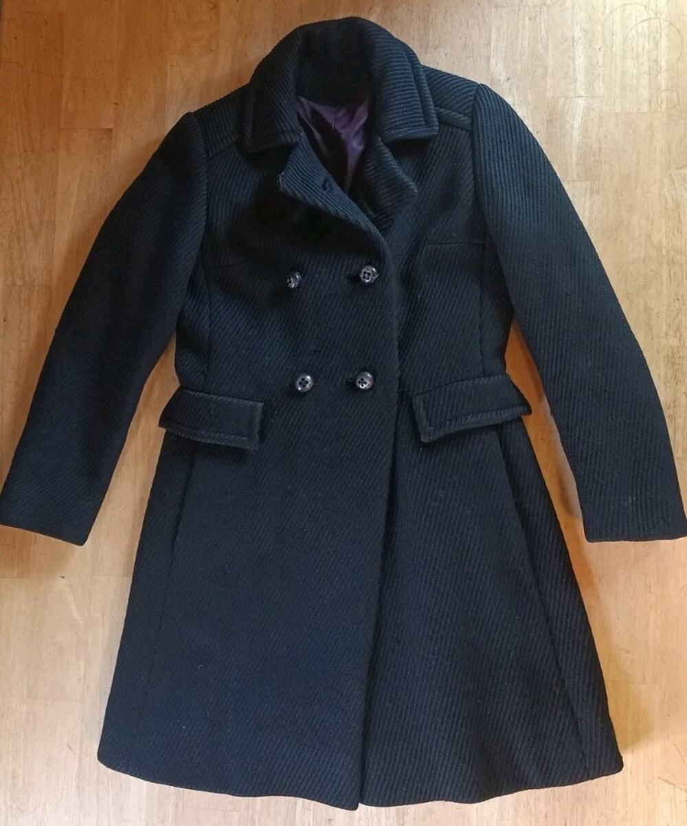 Vintage 60s/70s ILGWU Womens Size XS/S Pea Coat Heavy Wool Black Tweed